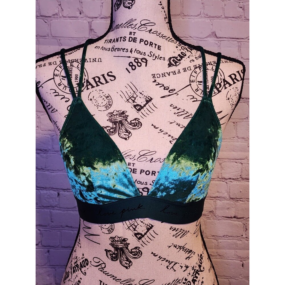 PINK Victoria's Secret Velvet Triangle Bralette Womens Sm Green 32A 32B 32C 32D